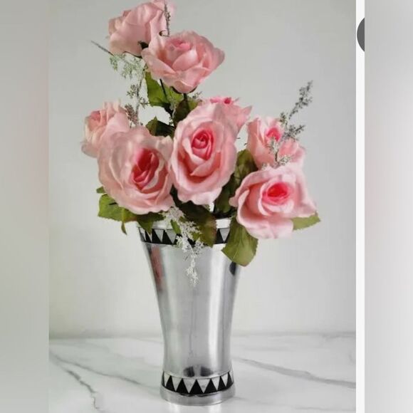 Towle Silver Smiths Vase Midnight Pearl Trumpet Made In India 9 X 6 Inches - Picture 13 of 15